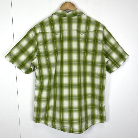 Royal Robbins Shirt Mens Large Green Plaid Check Short Sleeve Outdoor Gorpcore - Picture 4 of 5